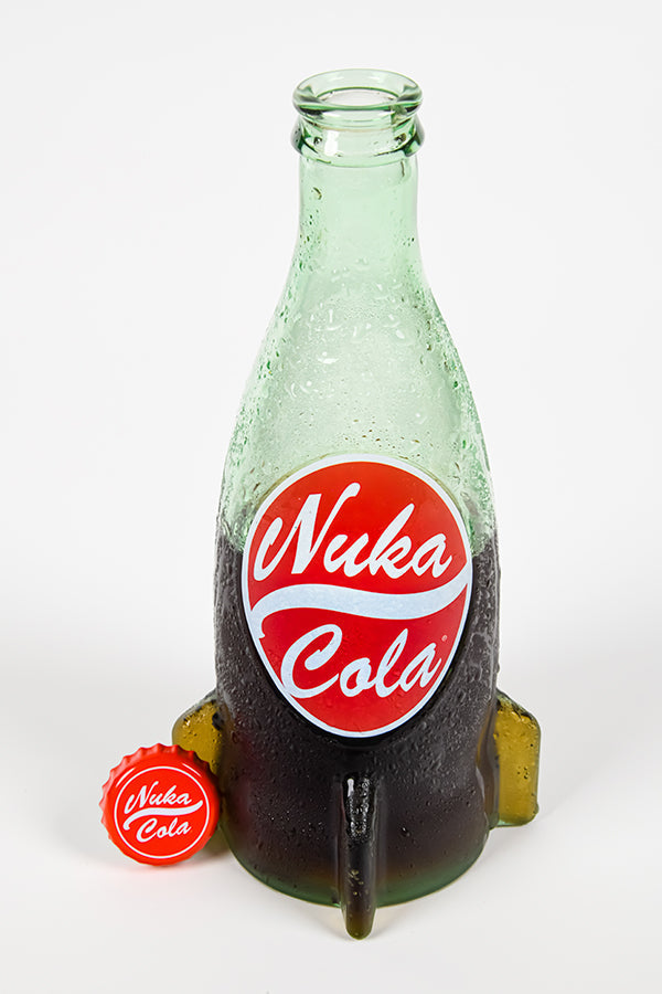 Fallout Nuka Cola Glass Bottle + 10 Bottle Caps Rocket Replica Figure