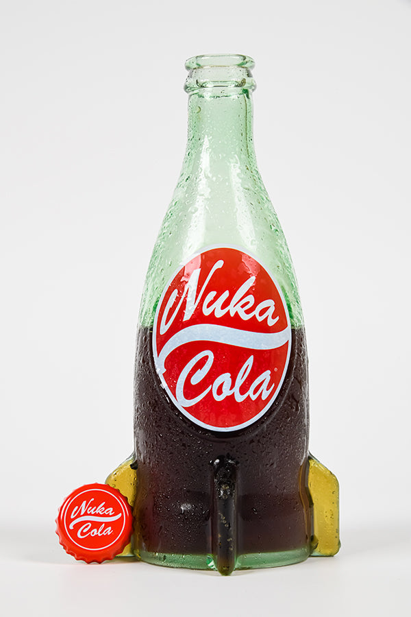 Fallout Nuka Cola Glass Bottle + 10 Bottle Caps Rocket Replica Figure